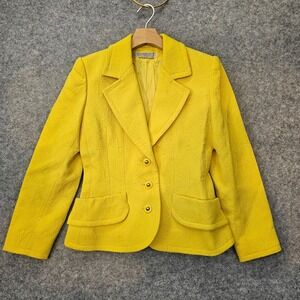 GIVENCHY Blazer Womens 34 XS Paisley Art Lemon Yellow Nouvelle VTG Luxury‎